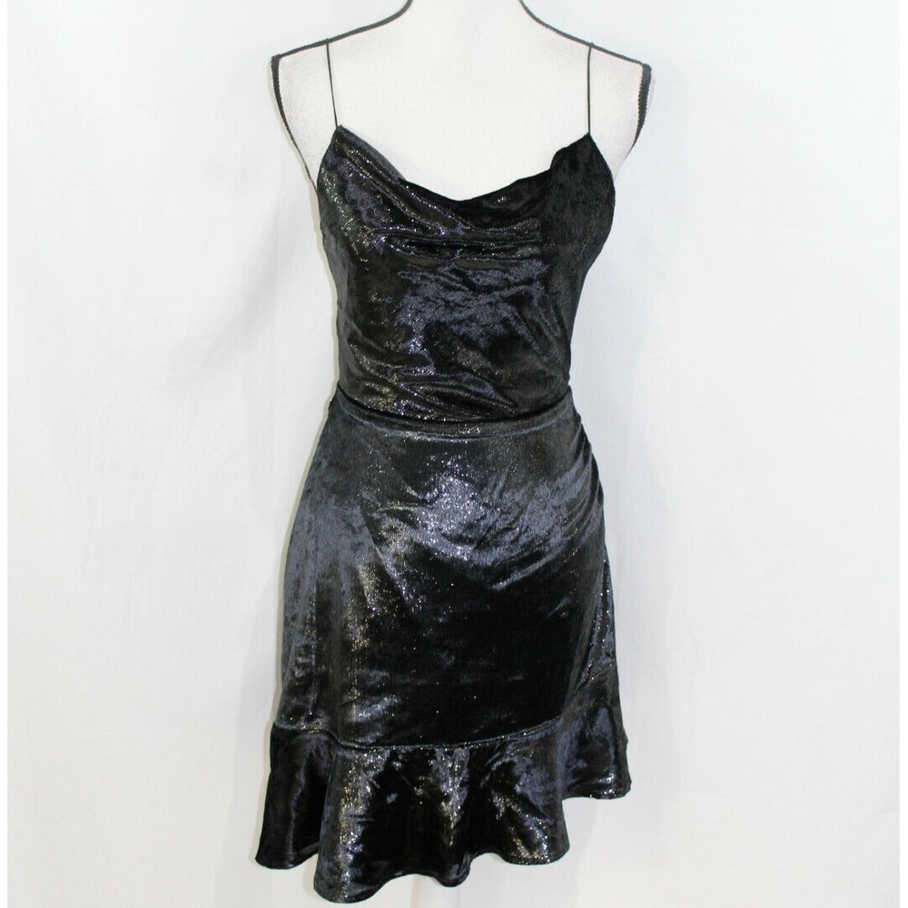 NWT Leyden Womens Black Shimmery Ruffle Hem Party Dress XS